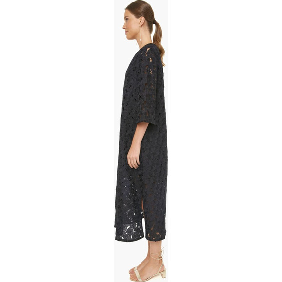 Tuckernuck Black V-Neck Floral Lace Eyelet Jamie Midi Kaftan Shift Dress XS - Picture 4 of 15